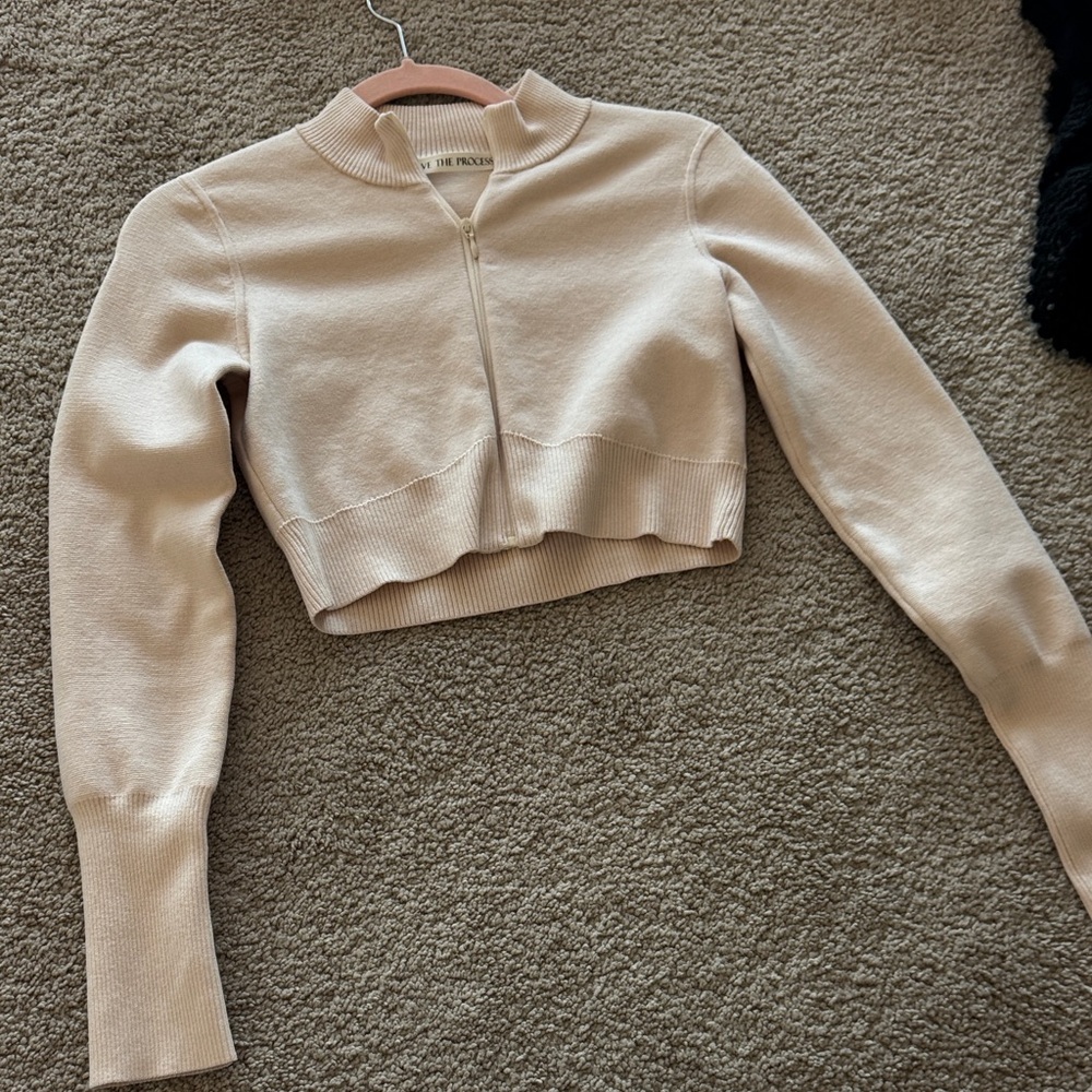 Live The Process Beige Ribbed Knit Top